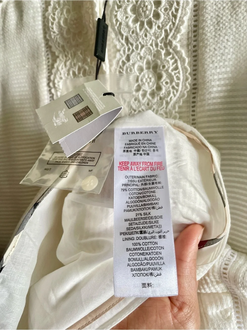 Burberry White Lace-Front Sleeveless Dress for Girls